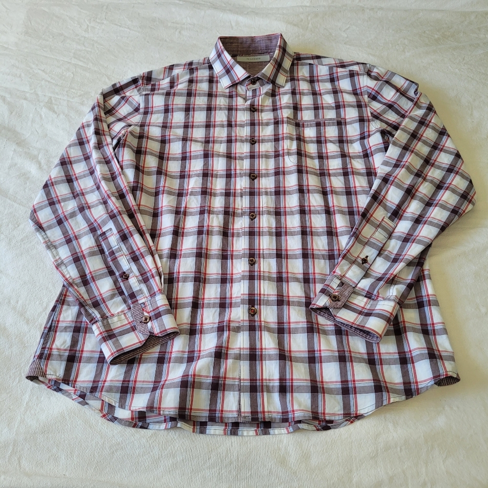 7 Diamonds Mens Long Sleeve Button Up Shirt Size Large Plaid 100% Cotton.